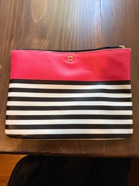 kate spade Hot Pink, Black & White Striped Zip Clutch